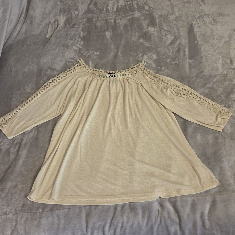 Rue+ Cream Cold Shoulder 3/4 Sleeve Top NWT Women's Plus Size 3X